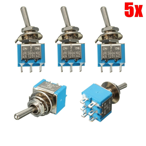 

5ps 6 Pins 3 Position 3A 250V/6A 120V ON/OFF/ON Toggle Switch